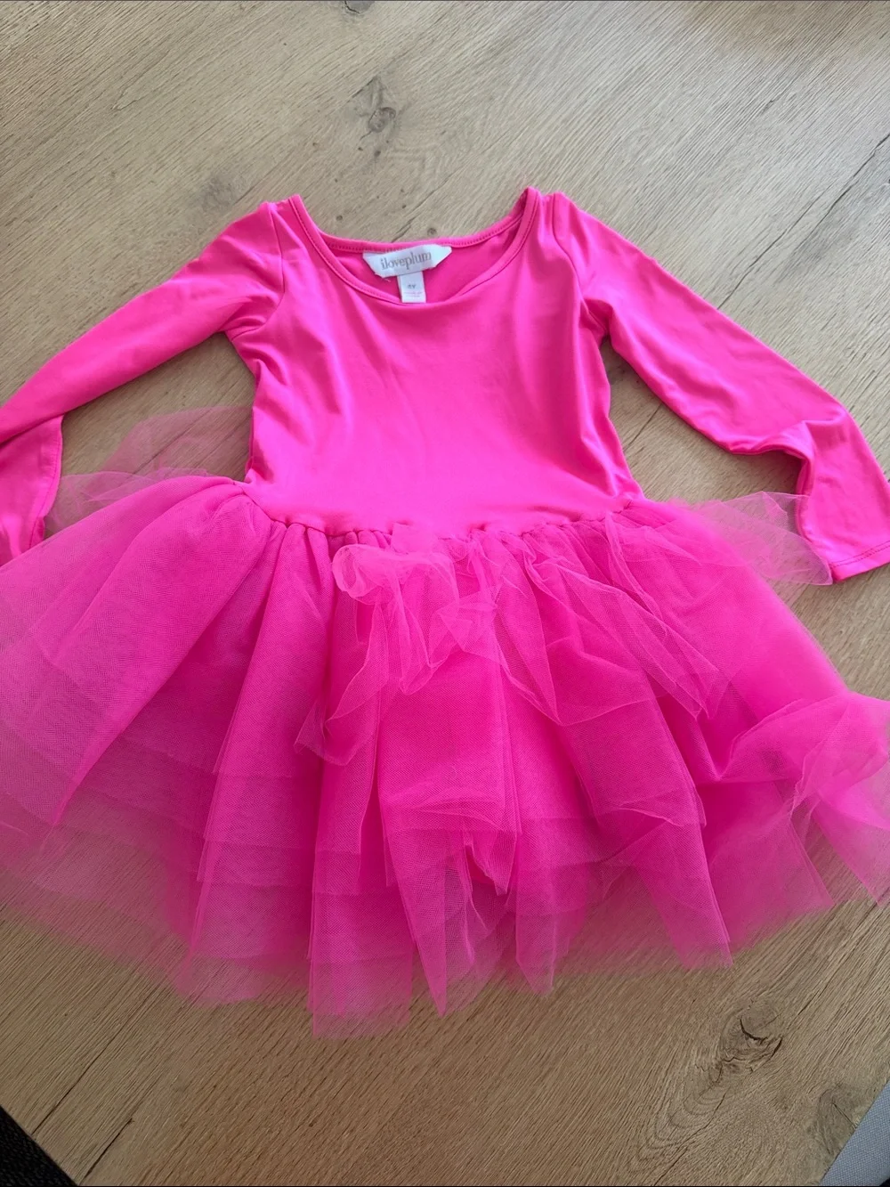 I Love Plum Neon Pink Long-Sleeve Tutu Dance Dress